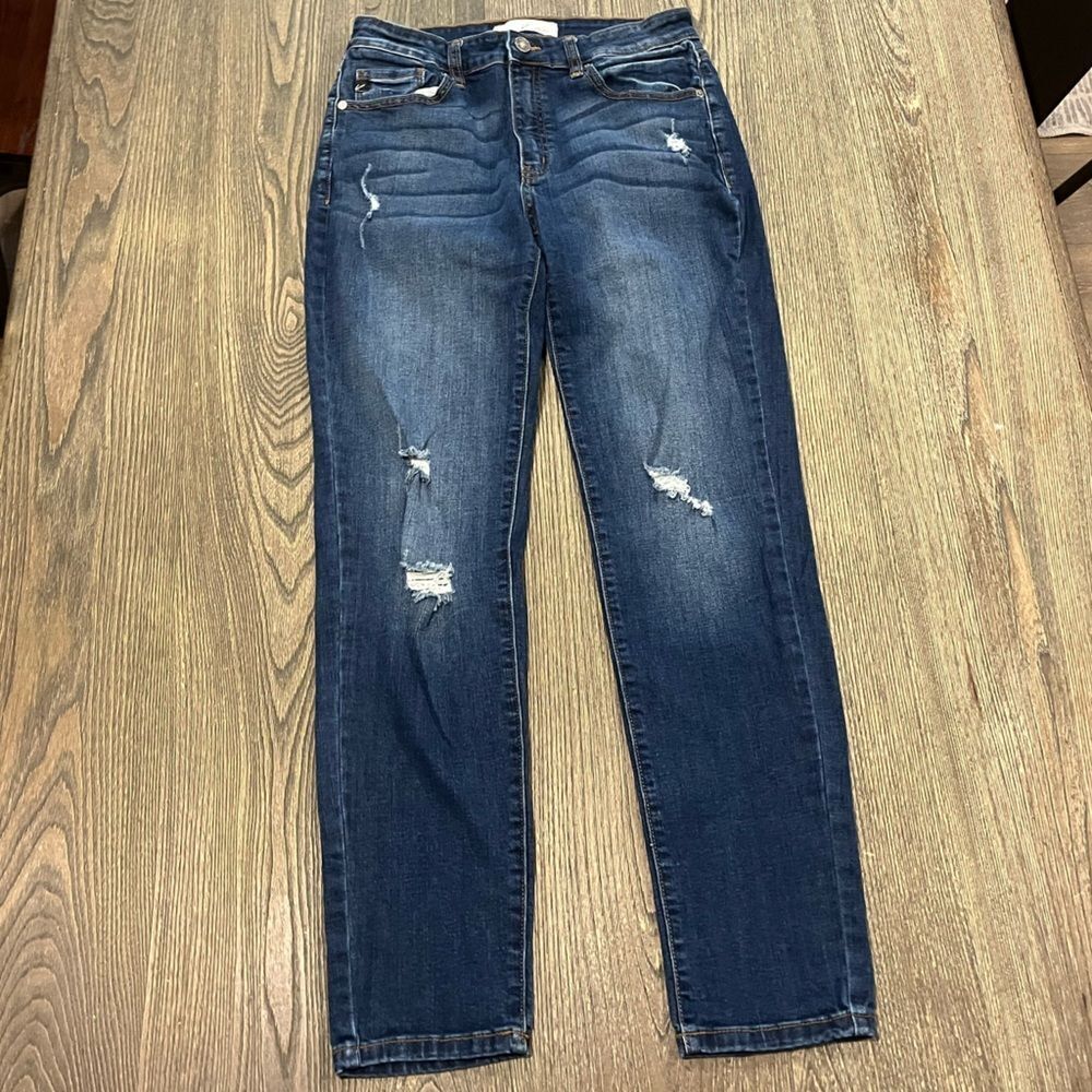 KanCan Skinny Jeans Mid Rise Destroyed Whisker Denim Stretch Dark Wash Size 9/28